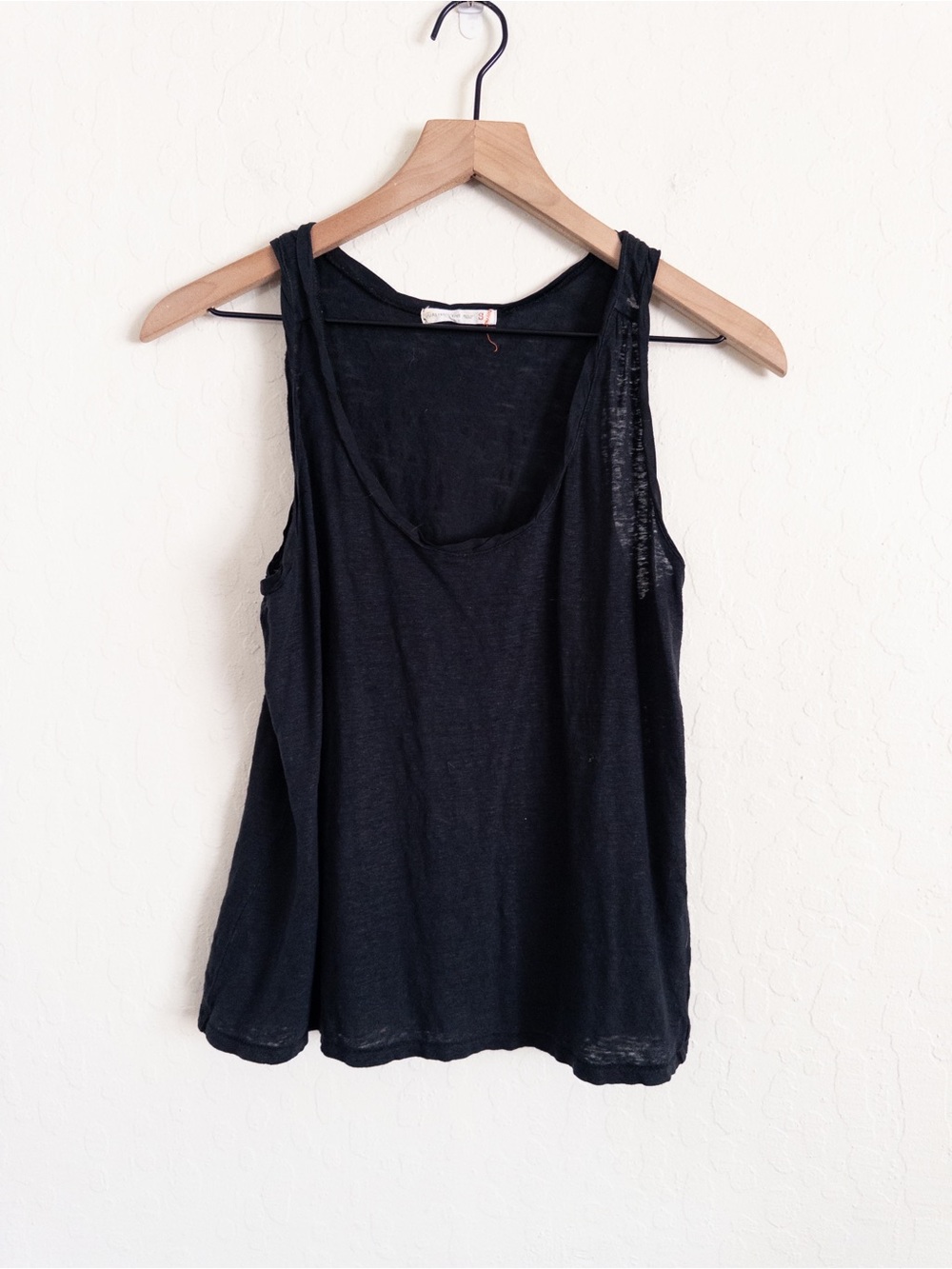 Alternative 100% Linen Scoop Neck Tank Top Small Black Basic Classic Lightweight